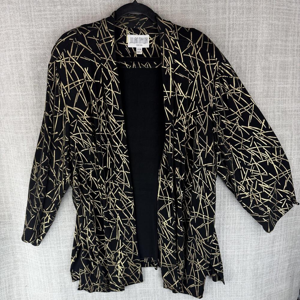 Julian Taylor Jacket Womens 24W Black Kimono Glitter Geometric Relaxed Acetate